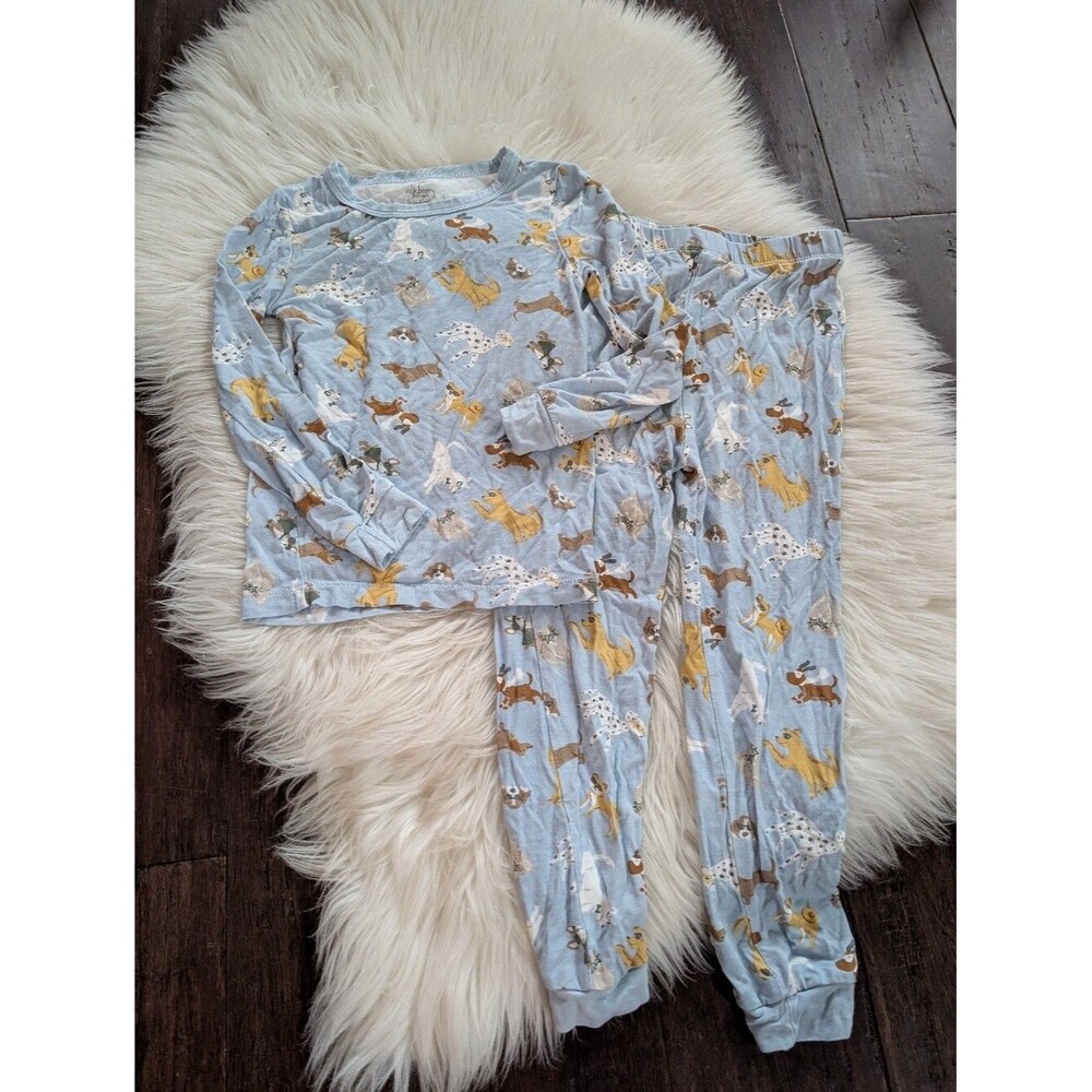 Milkberry Bamboo Doggy Light Blue Kids Pajama Set with Playful Dog Print 4T